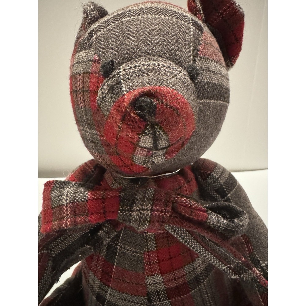 Gluckstein Home Gray Red Black Plaid Teddy Bear - New w/tag Holiday Decor 10"